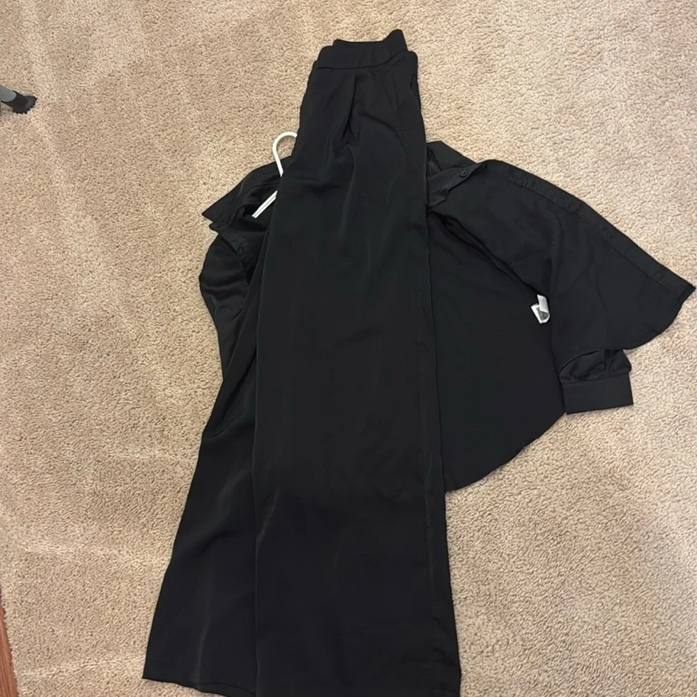 Shein Black Satin Pants and Button up - Picture 4 of 4